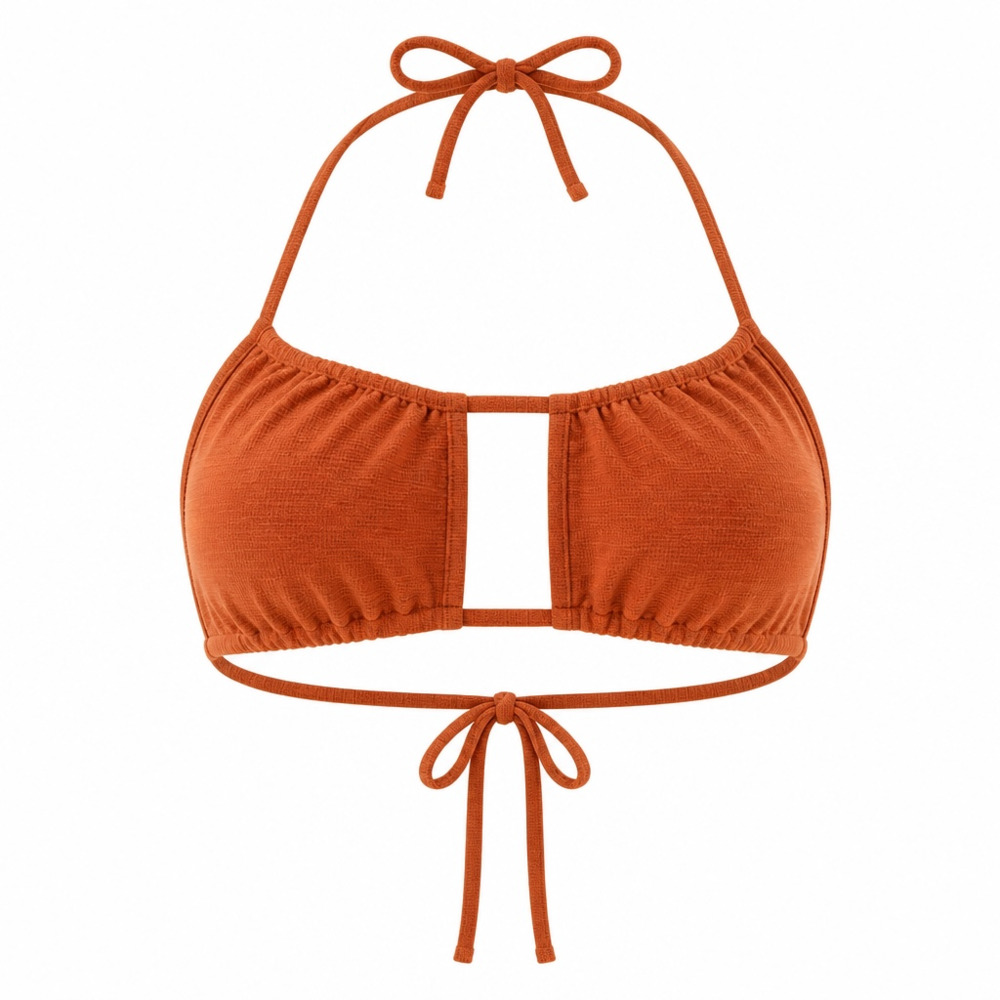 PrettyLittleThing Orange Ruched Halter Cut-Out Bikini Top